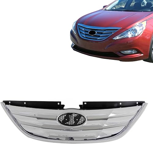 Perfit Liner Parrilla de plástico frontal de color negro para insertar parrilla cromada compatible con 2011-2013 HYUNDAI Sonata se adapta a