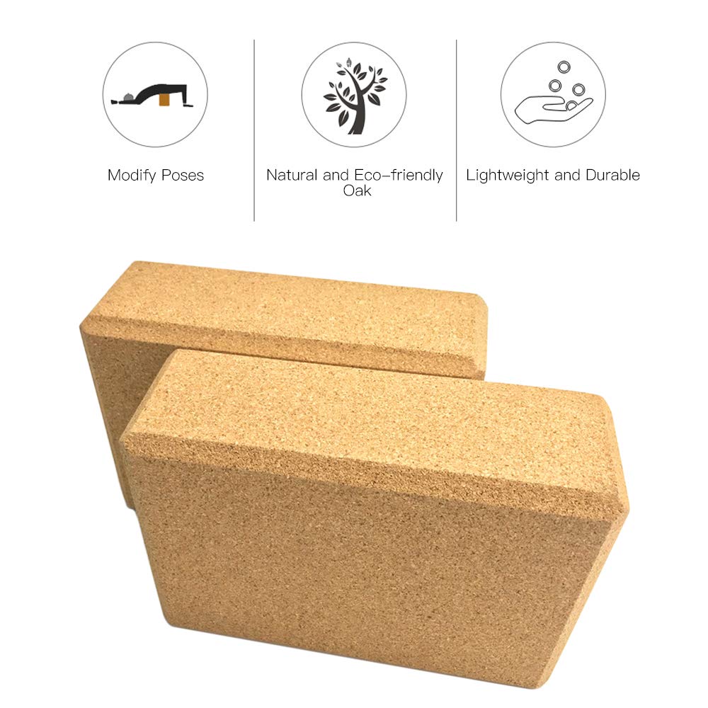 Yoga Cork Blocks Stretching Strap Wood Mattoni Fascia Cintura Regolabile