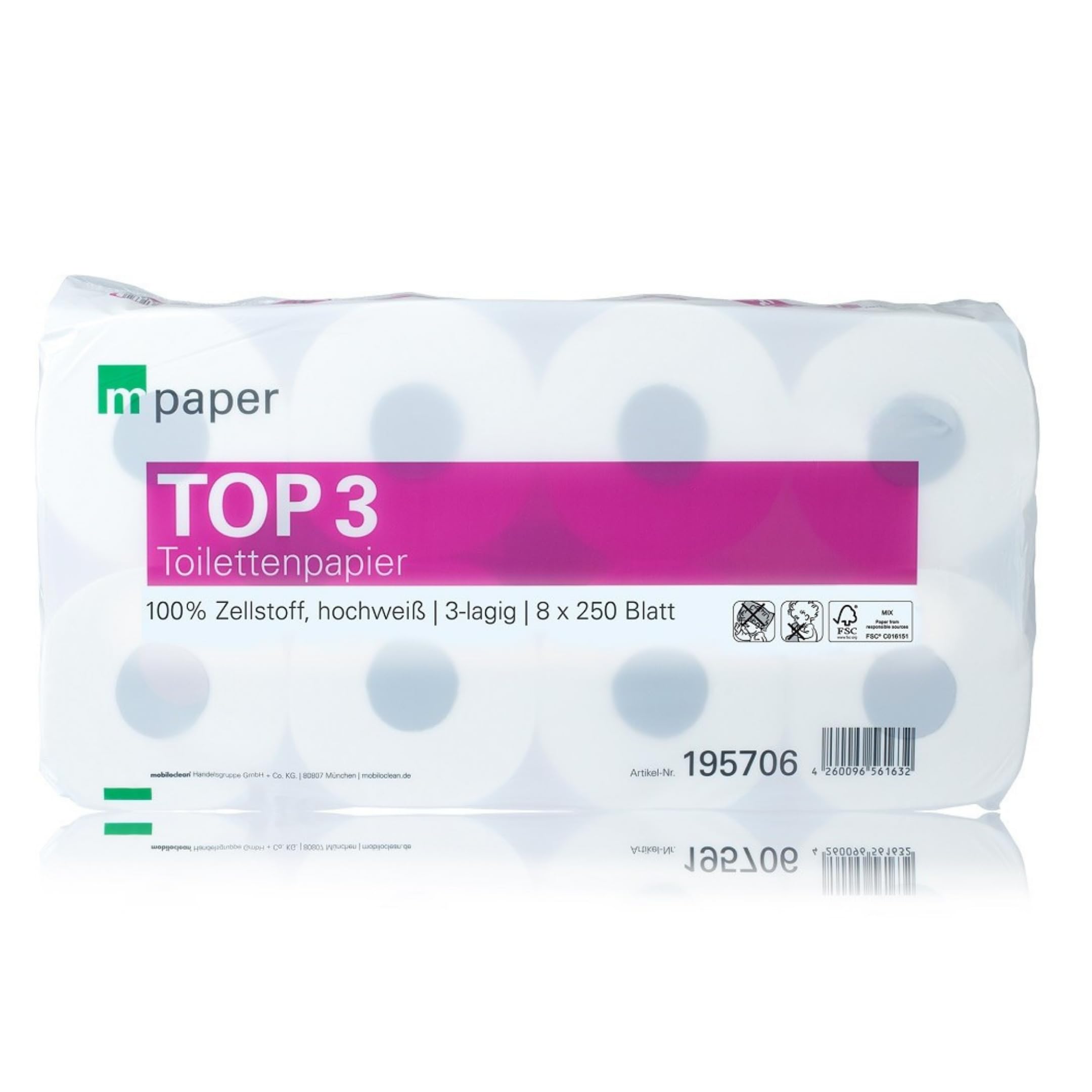 Toilettenpapier 72 Rollen 3-lagig Hochweiß – 250 Blatt je Rolle, Weich & Saugstark, WC Papier Großpackung Vorratspack für Haushalt, Büro, Gastronomie & Gewerbe