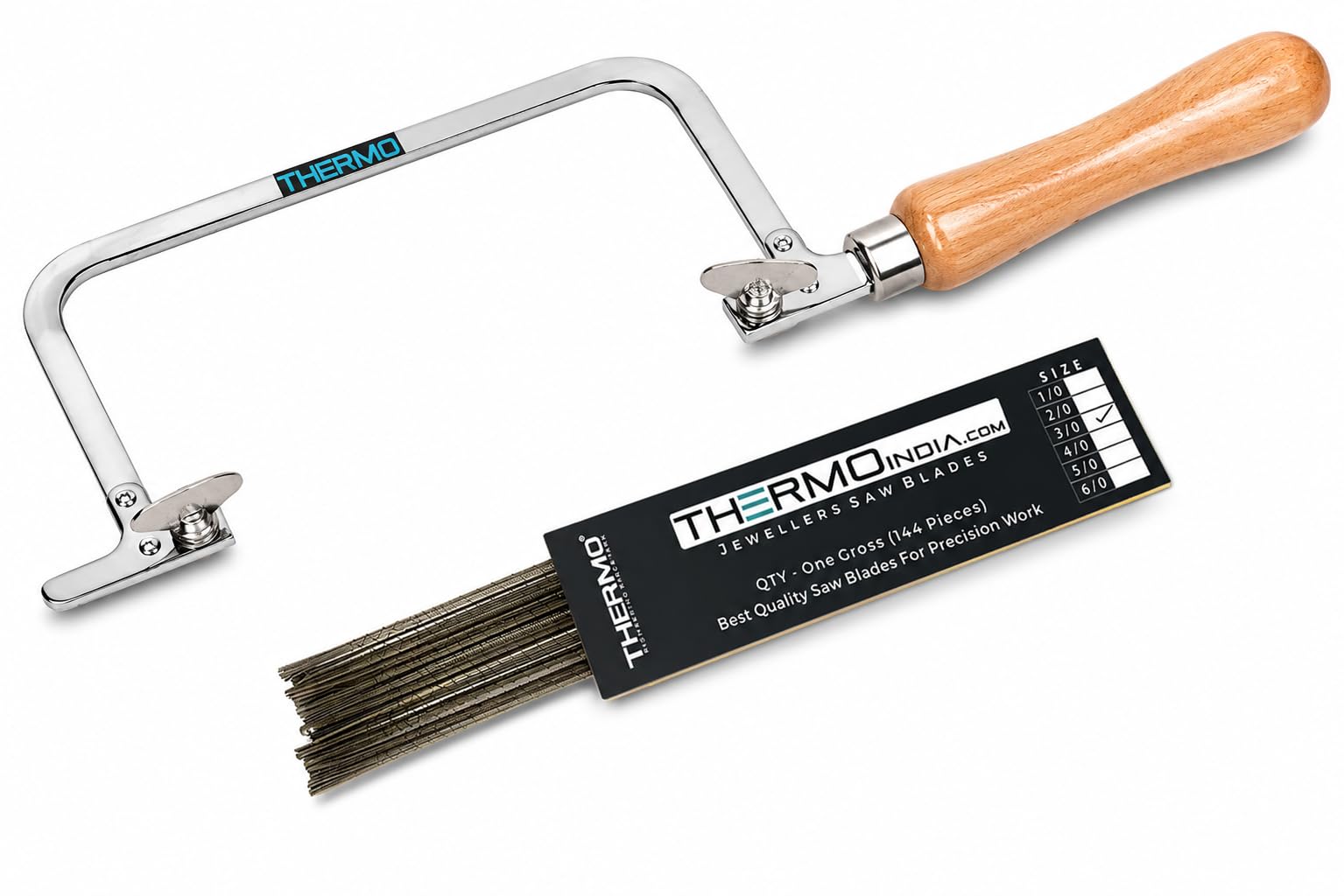 THERMO Fixed Jewellers Saw Frame 70mm with 144 Blades Set (1 Gross) Hardened Steel Coping Saw for Jewelry Making Goldsmith Silversmith Metal Wood Craft Cutting Made in Bharat-image-36