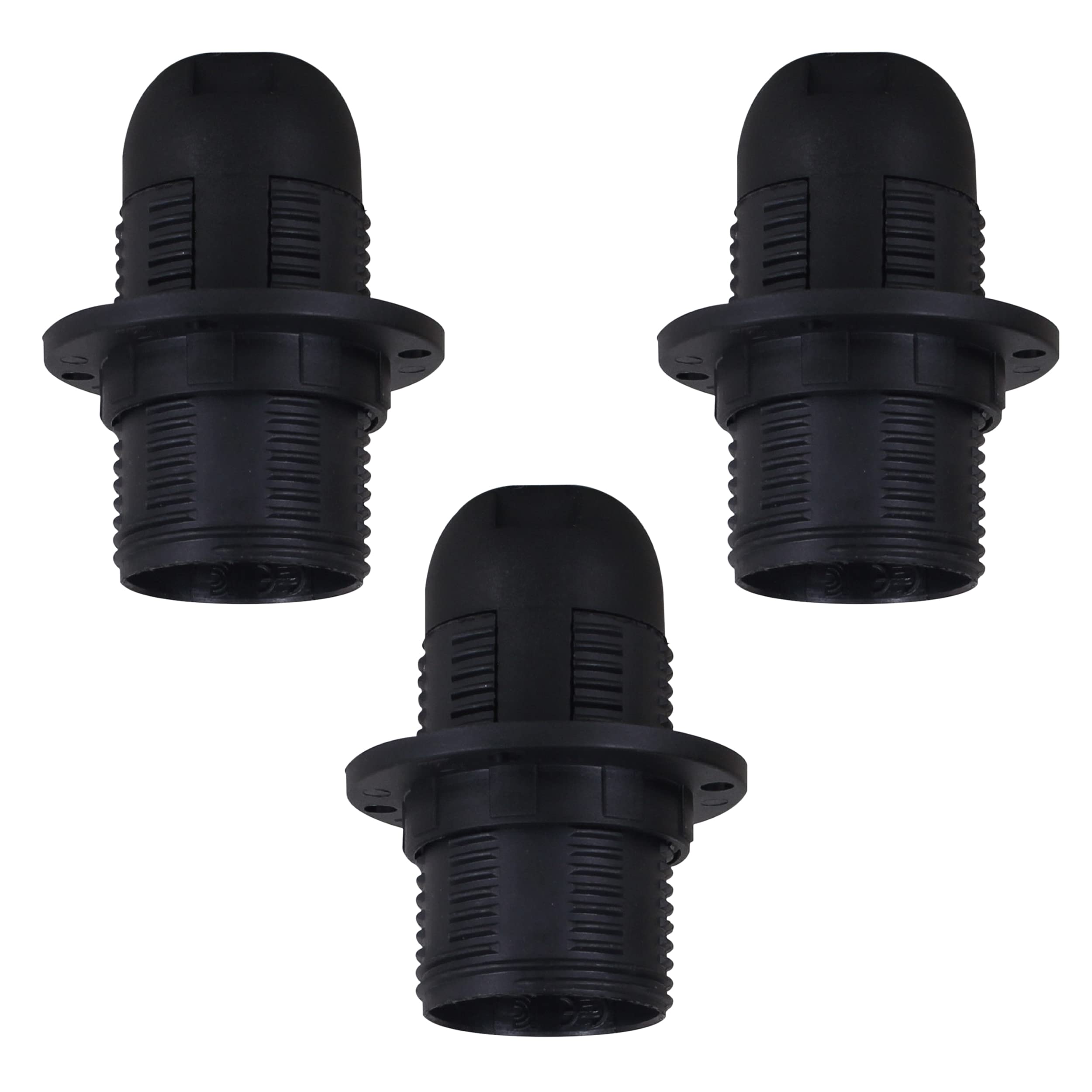 E14 Lamp Holder 3 Pack Small Edison Screw (SES) Black Bakelite Pendant Socket with Threaded Lampshade Collar Ring Vintage Light Fitting for E14 Bulbs Ceiling Lights Chandelier Floor Lamp