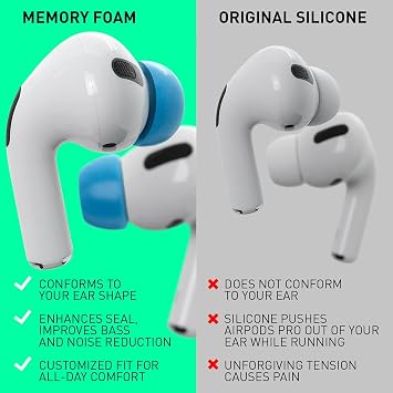 Eartune Fidelity UF-A Memory Foam Tips for AirPods Pro (1st & 2nd Gen) Built-in Wax Guard, Enhanced Comfort, Secure Fit, Rich Bass, Case-Compatible 3 Pairs - Assorted S/M/L, [Blue]