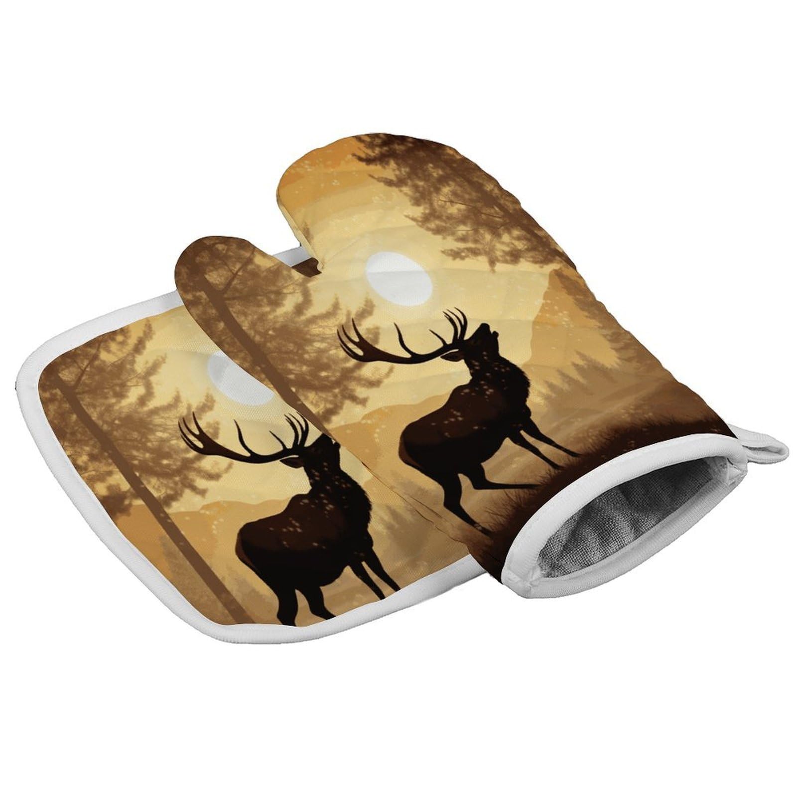 Fodpand Style Elk Artwork Oven Mitts And Pot Holders Sets, Cooking Gloves And Hot Pads Heat Resistant Washable, Kitchen Oven Glove For Oven Cooking Baking Grilling