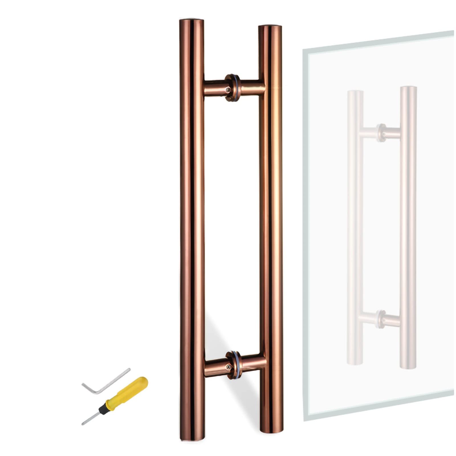 CWCQGH Round Entry Door Handle,Rose Gold Stainless Steel Push Pull Door Handle for Shower Glass Sliding/Barn Door/Interior Exterior Door,Include Fittings,Rose Gold-100x70cm