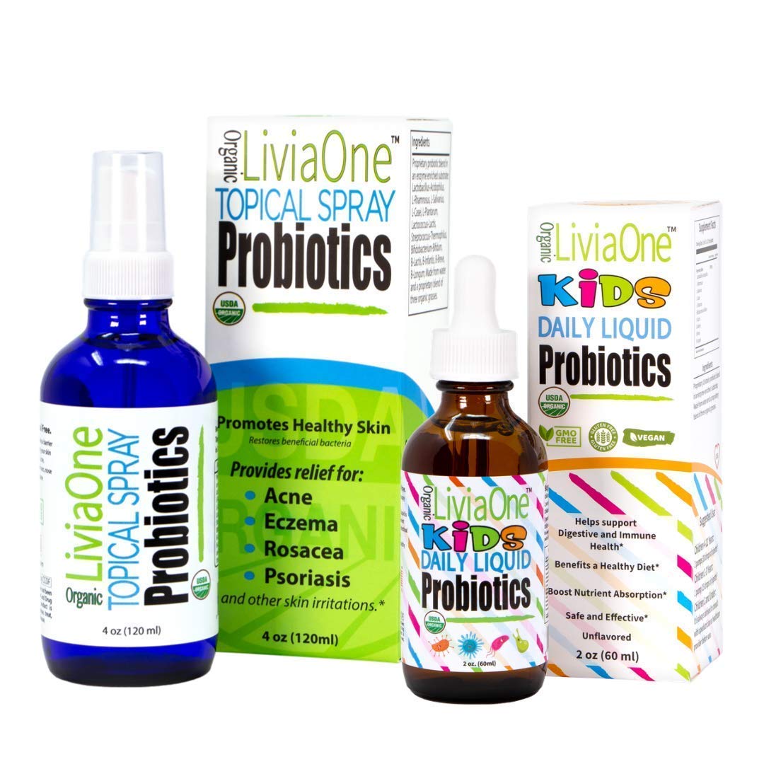 LiviaOne Daily Liquid Probiotics for Kids and Topical Probiotics Spray Bundle, 6 Fl Oz (Pack of 2)