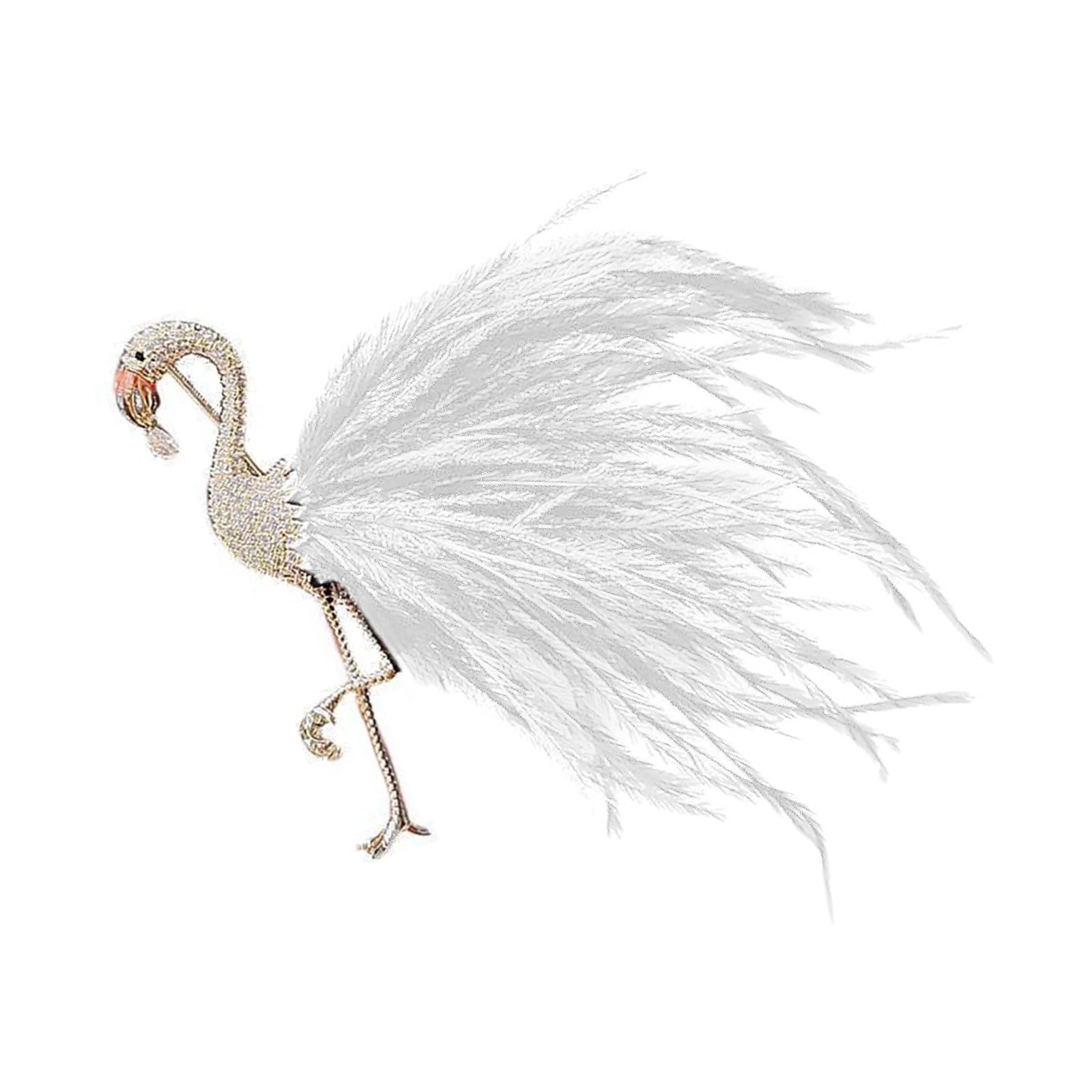 Micfeny White Creative Gold Plated Zircon Flamingo Brooch With Realistic Feathered Animal Lapel Pin For Stylish Outfit Accessories