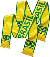 Cachecol do Brasil, 100% Poliéster, 138 x 14 cm, Verde e Amarelo, Kit com 2 Unidades, para Jogos e Eventos