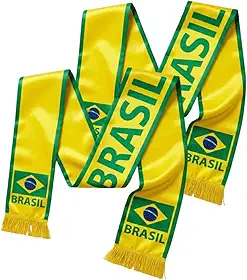 Cachecol do Brasil, 100% Poliéster, 138 x 14 cm, Verde e Amarelo, Kit com 2 Unidades, para Jogos e Eventos