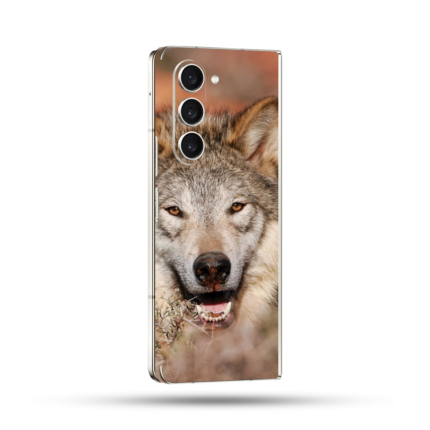 MightySkins Skin Compatible with Samsung Galaxy Z Fold 5 Full Wrap - Happy Wolf | Protective, Durable, and Unique Vinyl Decal wrap Cover | Easy to Apply, Remove, and Change Styles | Made in The USA