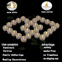 Vista 5 de JUNPEI - Paquete de 24 velas de té con luz LED amarilla cálida, velas sin llama, realistas, brillantes y parpadeantes, para la celebración