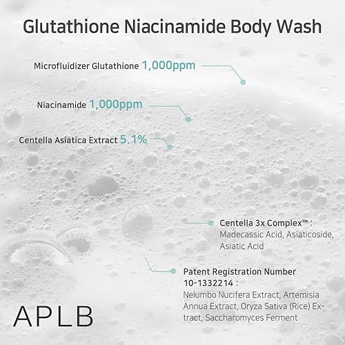 Miniatura 4 de APLB Gel de baño con niacinamida glutatión | LIPO GLUTA NIAC CEN™ 5.3% 10.14 FL.OZ/Cuidado de la piel coreano, ingredientes suaves para la seguridad