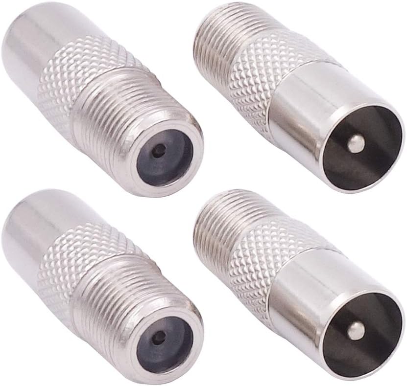 4-Pack 75 Ohm F Type Female to PAL Male Plug Jack Adapter Barrel Connector Coupler Converter for TV Satellite FM Coax Coaxial Cable Antenna