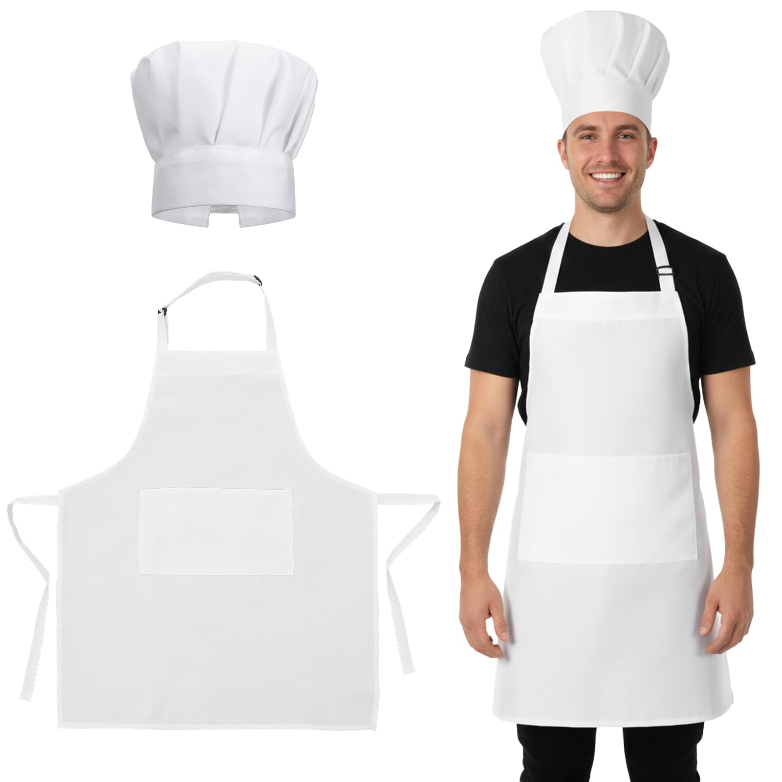 Cobee 2 Pcs Chef Apron and Hat, Adjustable Chef Costume Set