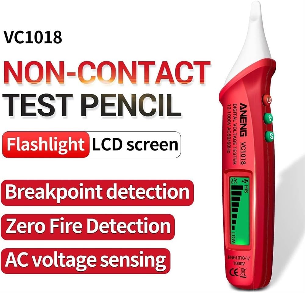 Testeur de tension numérique LCD sans contact 12 V-1000 V Testeur de stylo multifonctionnel Détecteur de tension AC/DC Crayon de test de batterie de continuité électrique avec alarme sonore et lumineu