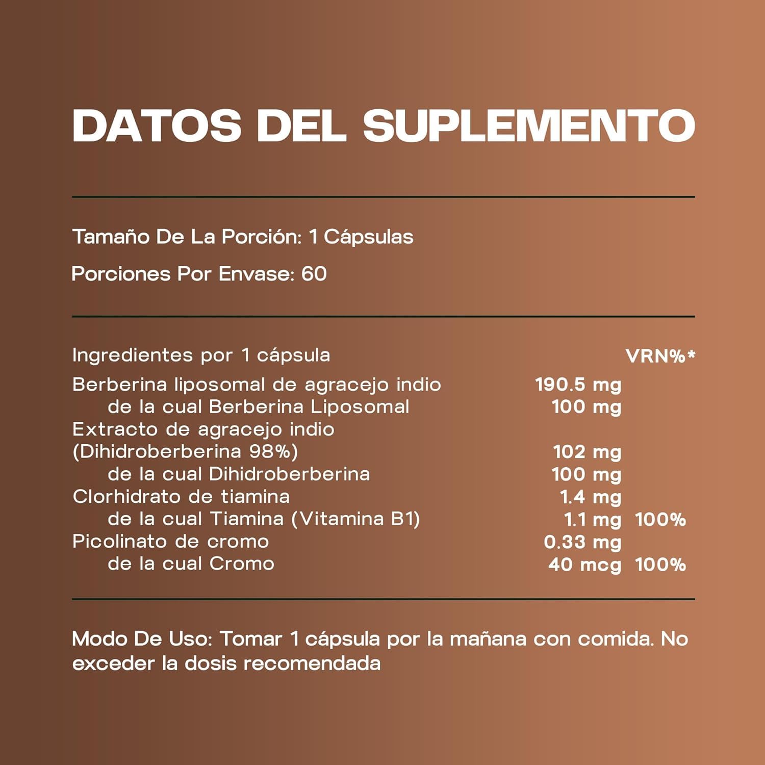 Fórmula de doble vía con absorción optimizada, berberina liposomal + DHB, apoyo al metabolismo con cromo y tiamina, cápsulas resistentes a los ácidos, diseñada para el uso diario, 2 meses