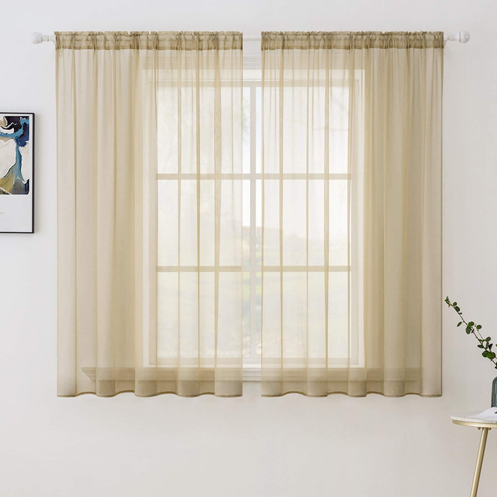 MIULEE Solid Color Sheer Window Curtains Elegant Window Voile Panels/Drapes/Treatment for Bedroom Living Room 2 Panels 54 X 45 Inches Beige