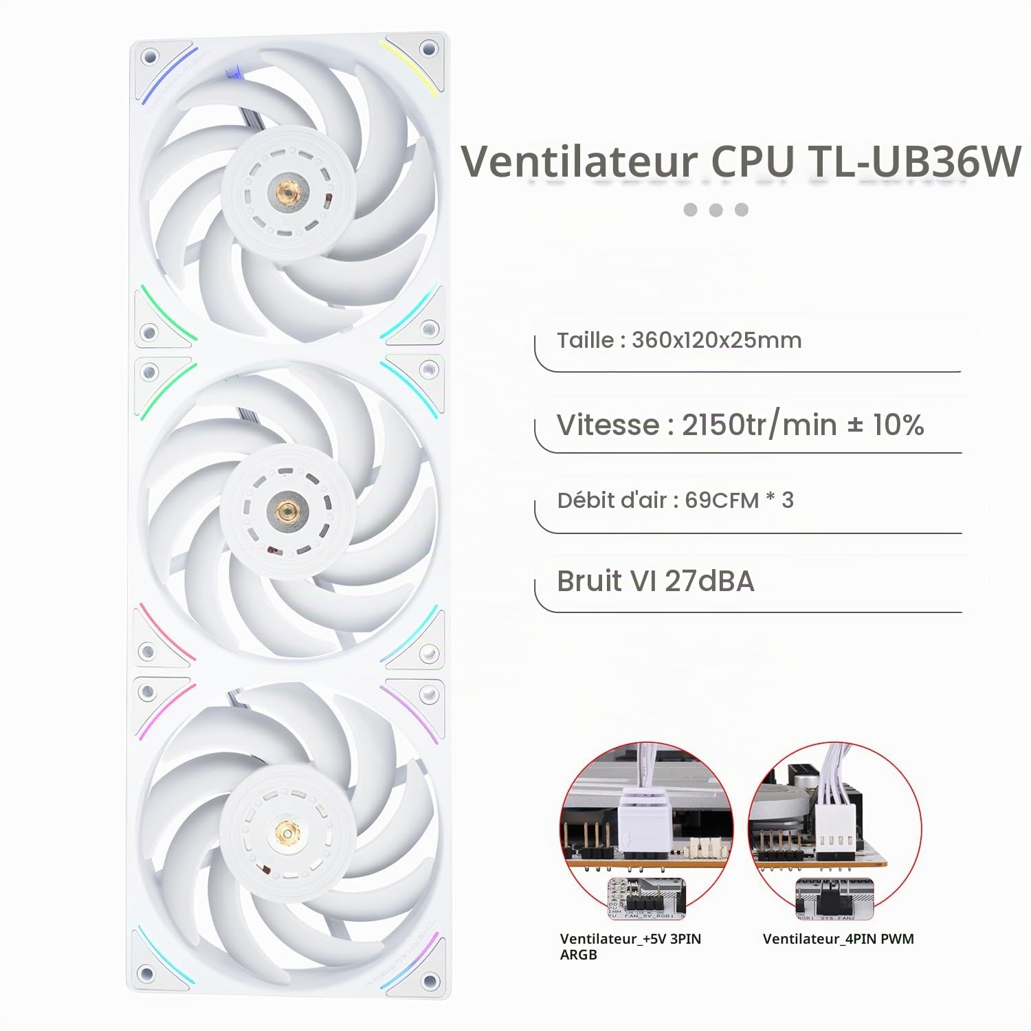 Trofeo Vision 360 ARGB White Liquid CPU Kühler, 6,86'' IPS LCD Bildschirm mit 1280x480 Auflösung-Magnetisch, 360mm Kühler, für AM5,LGA1851/1700
