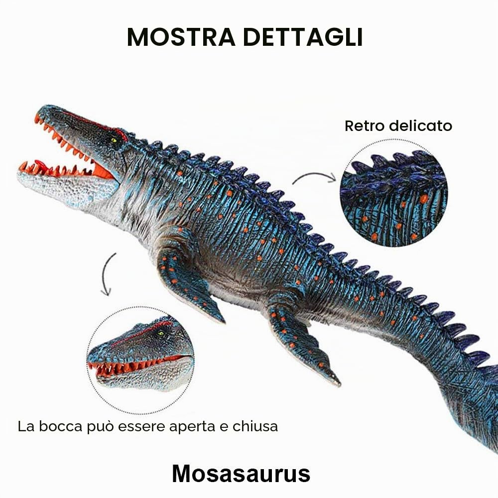 Jurassic Mosasaurus - Dinosauri realistici da 34 cm, dinosauri in plastica dipinta a mano con decorazione per torte