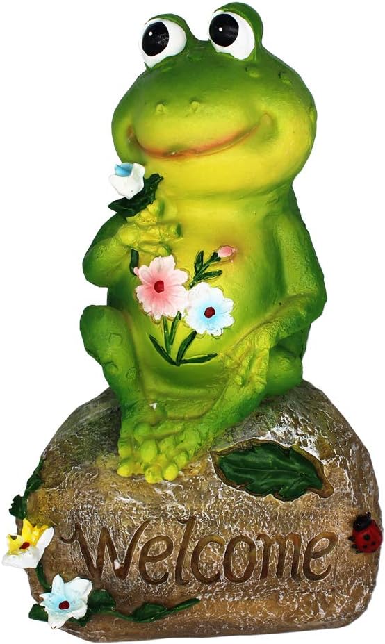 9 Inch Frog Garden Welcome Statues Sculptures，for Outdoor Patio Ornaments Yard Art Figurines Decorations(Frog Dad)