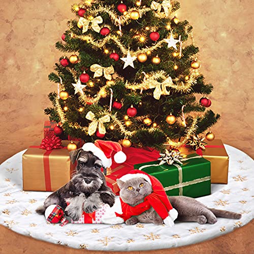 Coolwufan 48 Inches Christmas Tree Skirt For Xmas Tree Holiday Party Decoration White Plush Gold Sequin Snowflake (Gold) #TOP6
