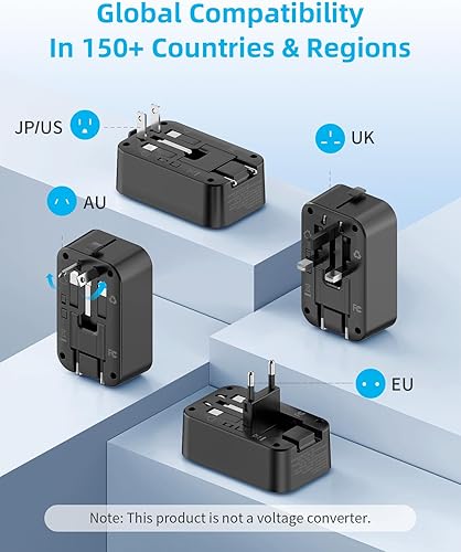 Miniatura 2 de PAEWOK Adaptador de viaje USB C, adaptador de enchufe de viaje europeo con 1 toma de CA y carga rápida USB (PD 20W), adaptador universal plegable