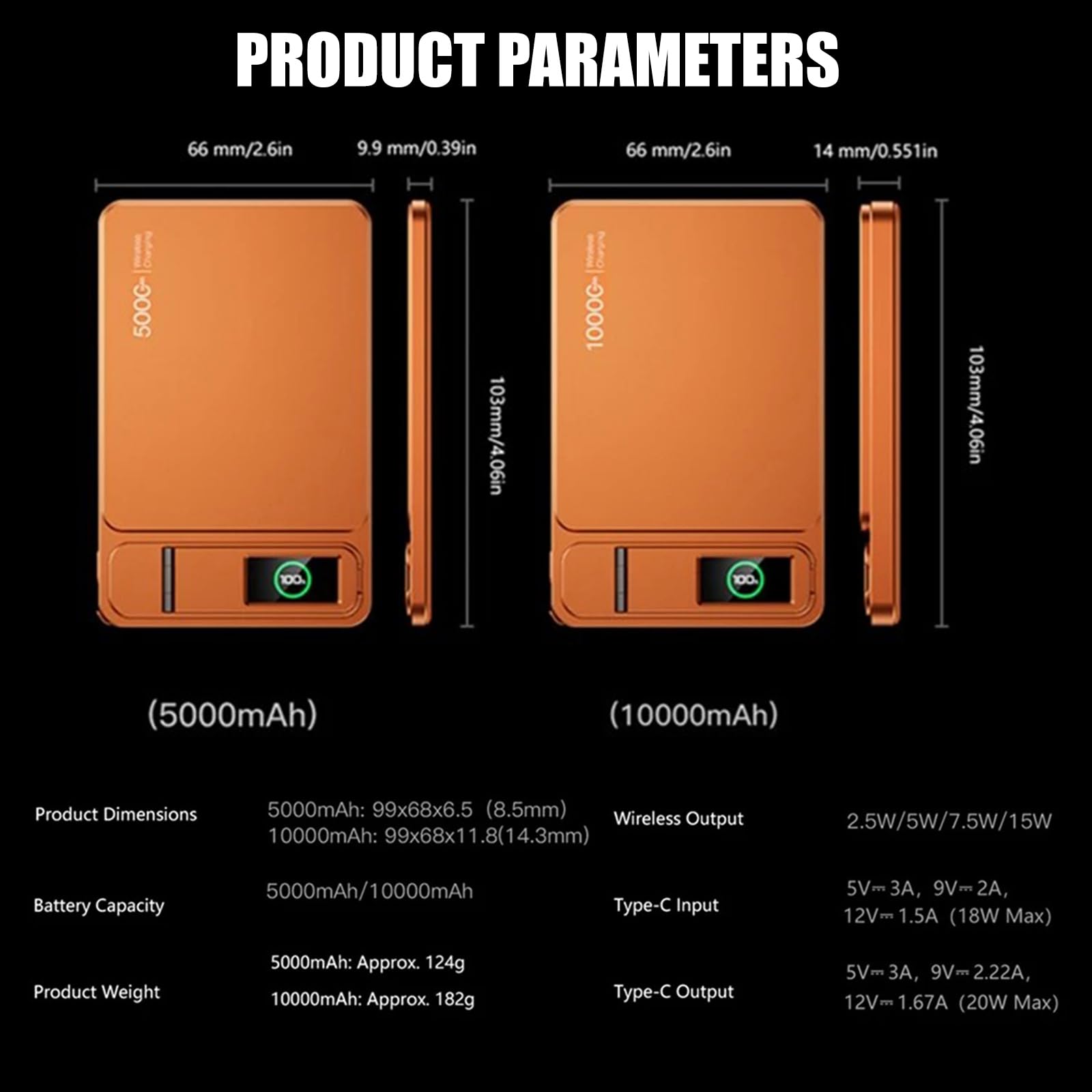 Respaldo de energía inalámbrico magnético con Pantalla a Color Clara 5000 mAh 10000 mAh Carga portátil para tabletas de teléfono Paquete de batería inalámbrica de Carga rápida