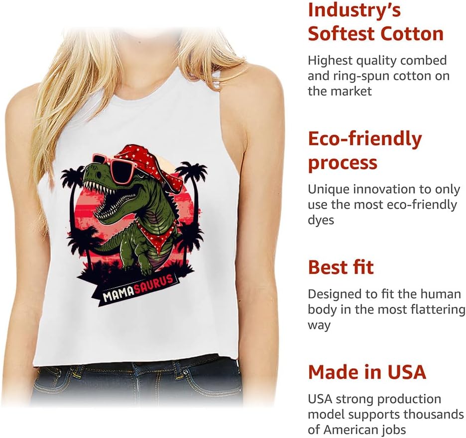 Mamasaurus Racerback Cropped Tank - Dinosaur Women's Tank - Illustration Tank Top