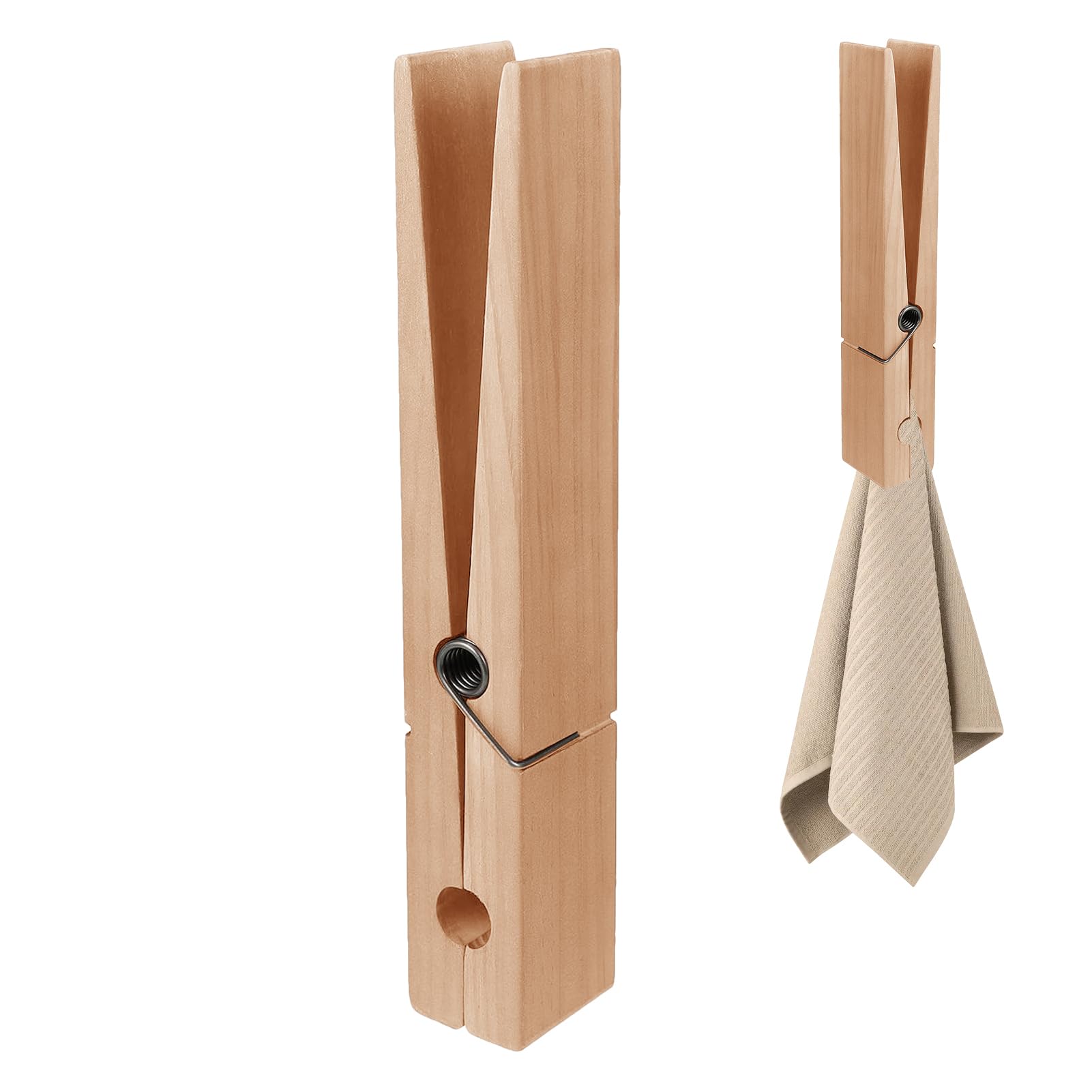 Clothespin, Giant Wooden Clothespin Towel Holder Large Bathroom Towel Holder Clips with Spring Clothes Clips with Adhesive for Wall Bathroom Laundry Room Nursery Kitchen Decor
