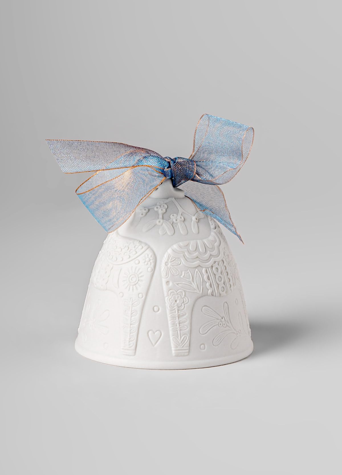 LLADRÓ Blue 2025 Christmas Bell. Decorative Ornament in Matte Porcelain with Blue Details. Porcelain Christmas Bell