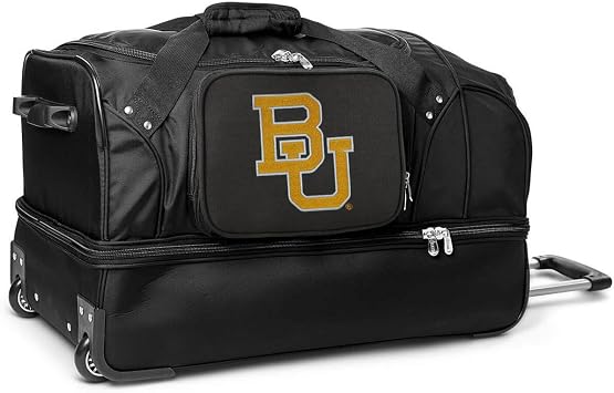 Denco Baylor Bears 27-Inch Drop Bottom Wheeled Duffel Bag with Telescopic Handle, Rolling Travel Duffel, Large Sports Luggage, Black