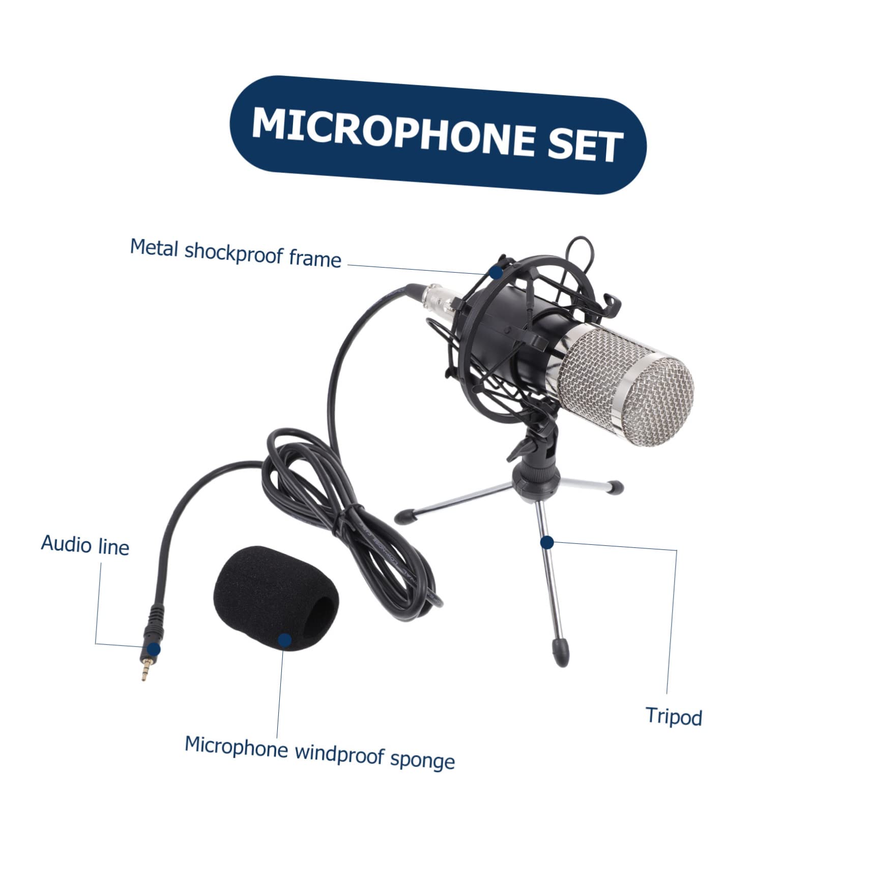 HEMOTON Set Microfono Condensatore Cablato 3, 5mm 48v, Nero | Completo, Griglia in Acciaio e Lega di Zinco, per Karaoke Online e Studi di Registrazione Colore Casuale