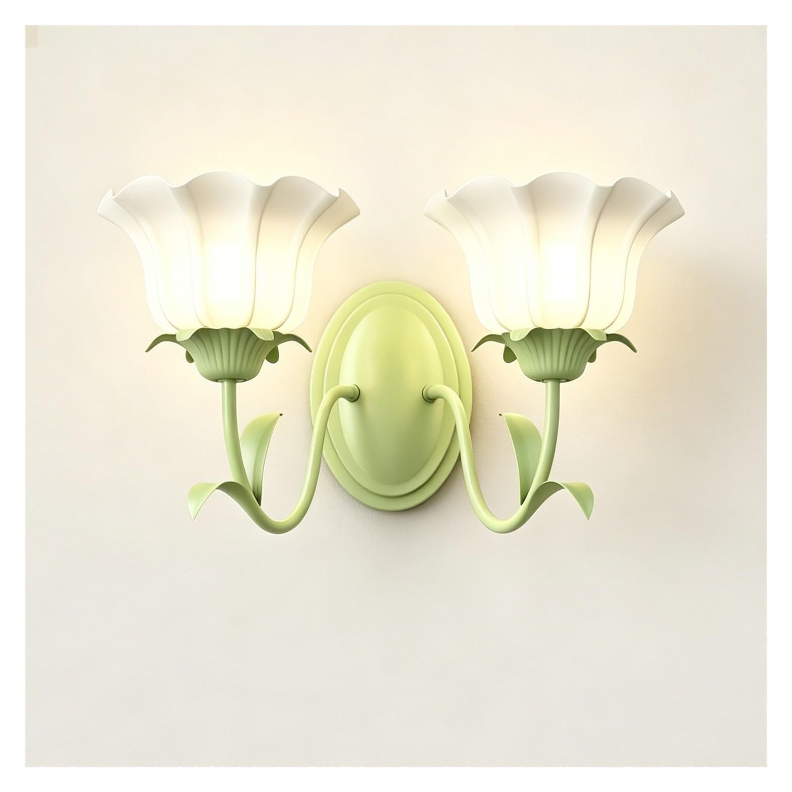 LUOYAOB Modern Tulip Wall Sconce Green Double Floral Design with Glass Shade 2 Light Bathroom Wall Sconce Flower Wall Mounted Lamp Fixture for Bedroom Living Room Hallway Vanity(B-2LIGHT)