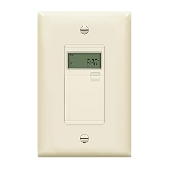 LIDER Programmable Digital Timer Switch for Lights, Fans, Motors, 7-Day 18 ON/Off Timer Settings, 1-Pole, No Neutral Wire Required, Wall Plate Included, UL Listed, Thermoplastic, Matte Light Almond