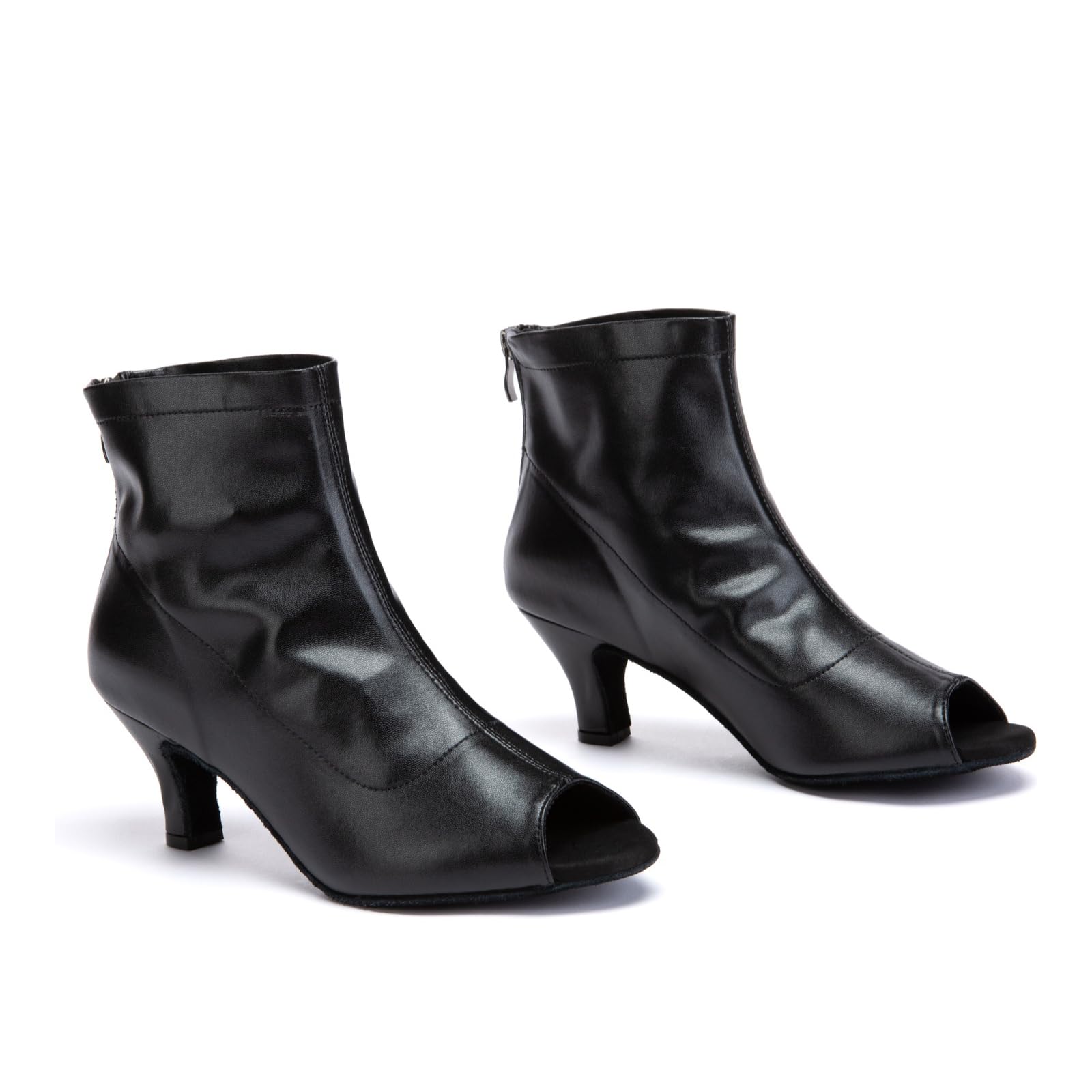 SWDZM Stivali Ballo Latino Donna Punta Aperta Pelle Sintetica | Tomaia in ecopelle morbida ed elastica con punta aperta,pratica cerniera posteriore,suola in pelle scamosciata,tacco da 6 cm