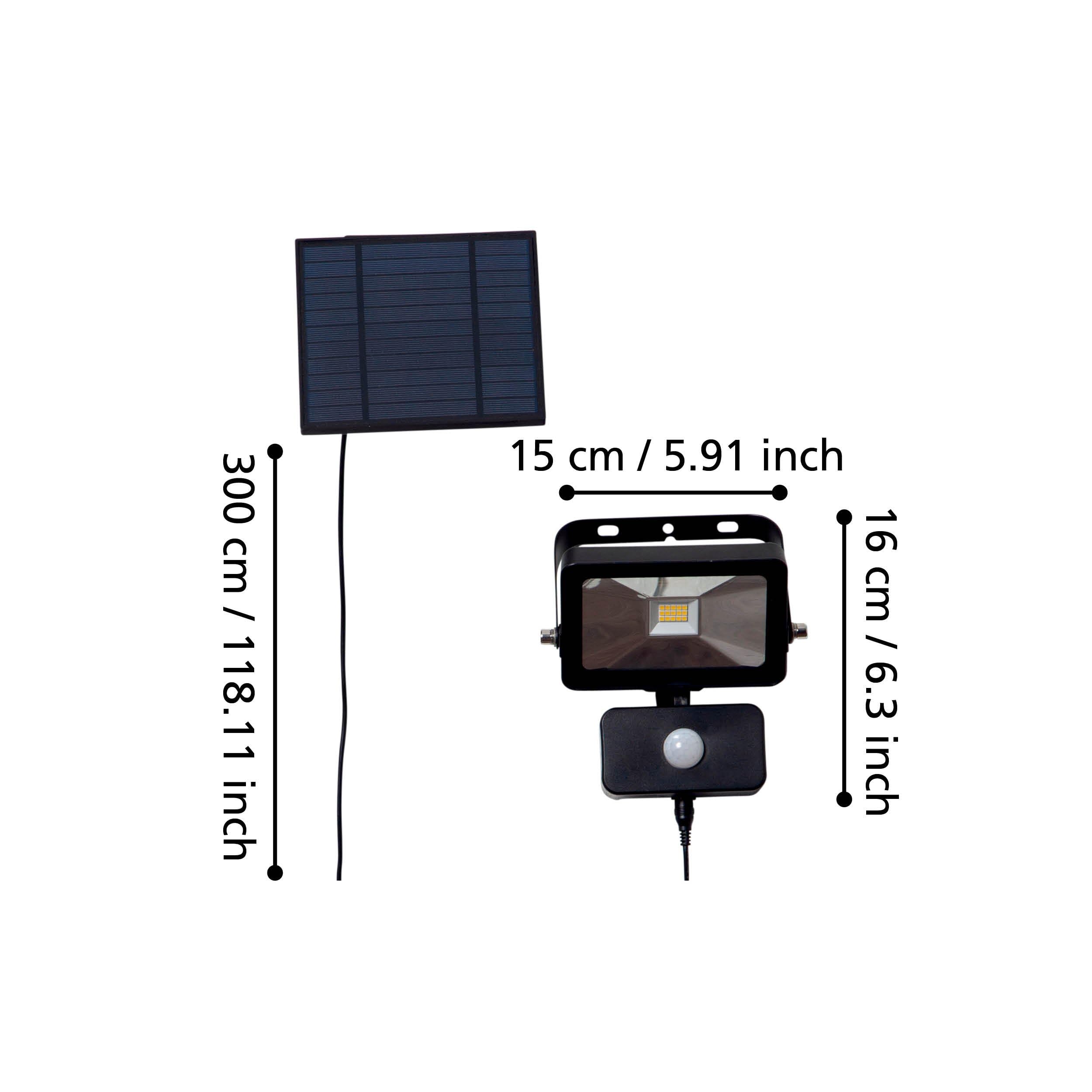 EGLO LED lampa solarna zewnętrzna Villagrappa | elastyczna lampa na zewnątrz z panelem słonecznym, lampa ścienna solarna z czujnikiem ruchu, czarna lampa zewnętrzna, ciepła