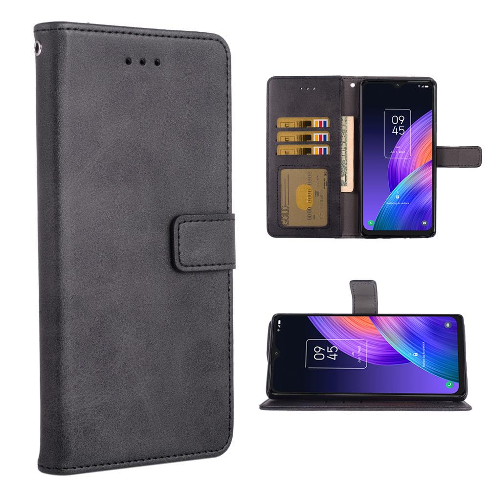 Furiet Compatible with TCL 30 XL T701DL Wallet Case Leather Flip Cover Folio Purse Credit ID Card Holder PU Leather Stand Full Body Cell Phone Cases for 30XL 2022 4G 5G T671G Women Men Black