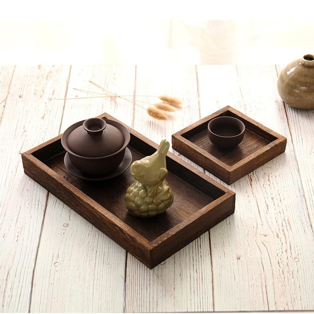 Set Bandeja Té para madera Sólida Japonés 7 Unidades para superficie Pulida para Café Postres Sala Comedor 27.5x27.5cm(A)