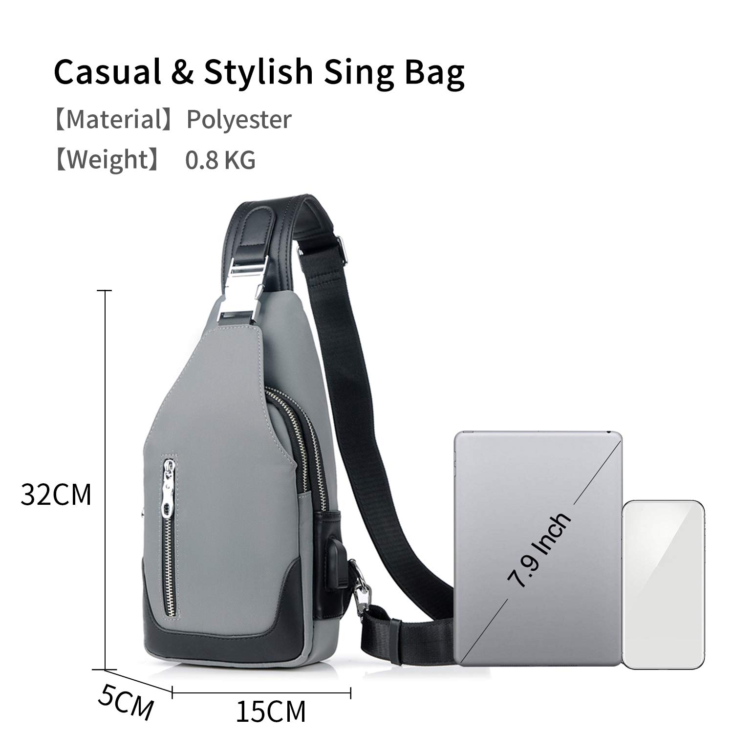 FANDARE Nuovo Monospalla Uomo Zaino Monospalla Borsello da Uomo con USB Borsa a Tracolla Borsa Sportiva Sling Bag,Treeking/Ciclismo/Viggio