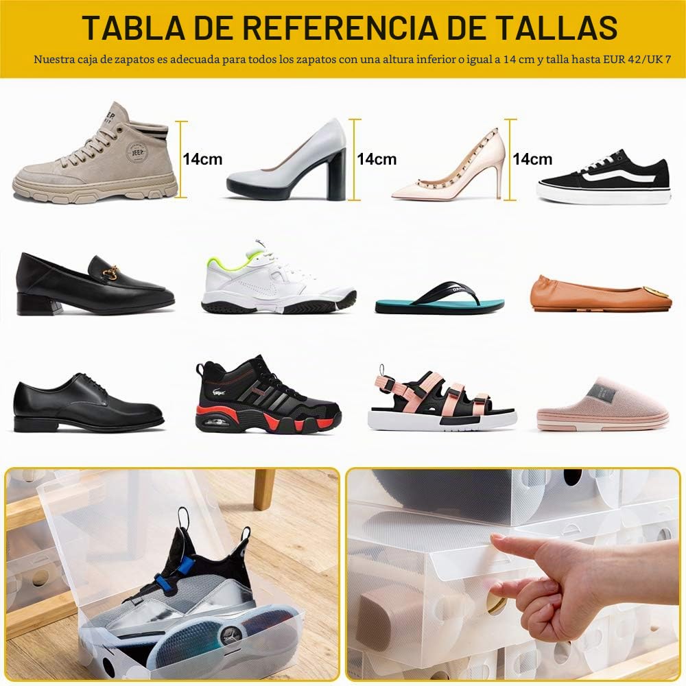 BUZIFU Cajas Transparentes Apilables 20 uds Cajas de Plástico para Zapatos de Mujer y Niños Organizar Armario Caja de Almacenamiento para Deportivas/Tacones/Sandalias(28 x 18 x 9,5cm)