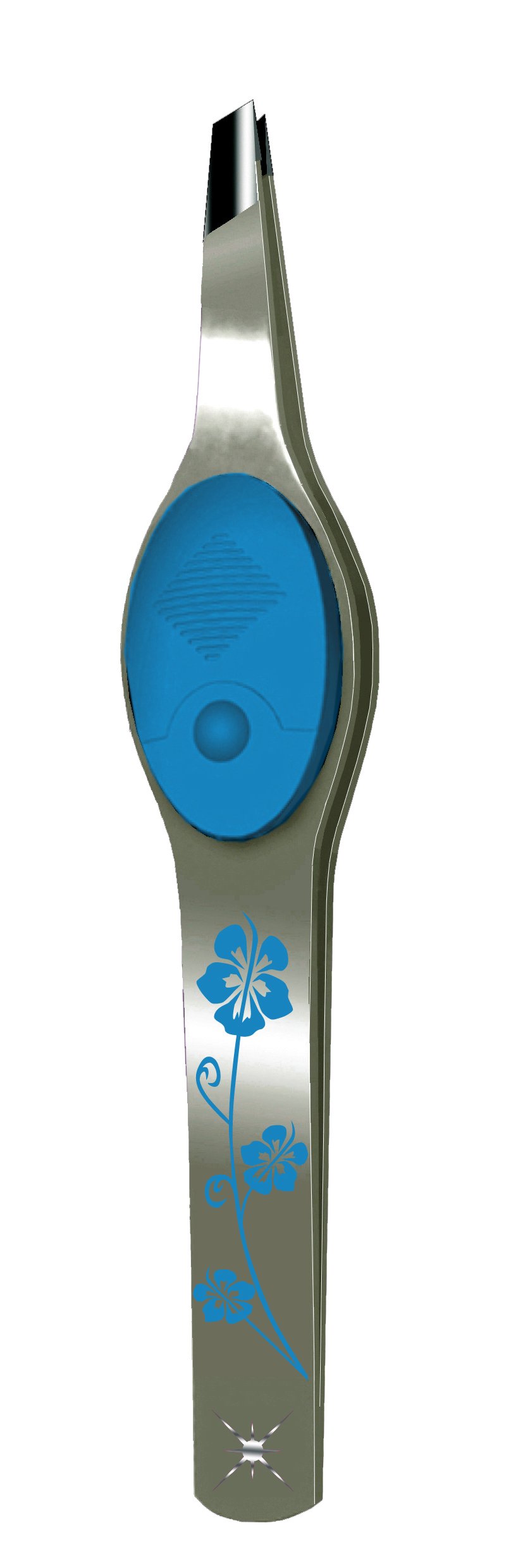 Itay Trend Tweezers Stainless Steel Lighted Precision Tweezer"Flower Light Blue" + Storage Tube + Replacement Light Battery