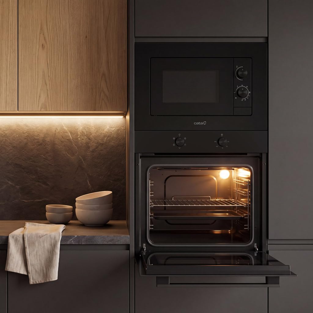 Horno Estático Cata SES 8004 FB 73 Litros, 4 Funciones, 5 Niveles, Puerta fria, Sistema Limpieza Aquasmart, Color Negro