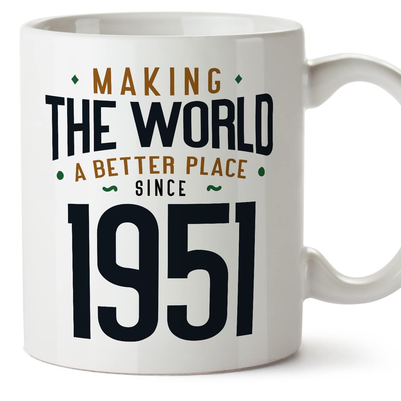 MUGFFINS 1951 Birthday Mug - in English - Making the World a Better Place - Funny Anniversary Present - 11 oz — image 1
