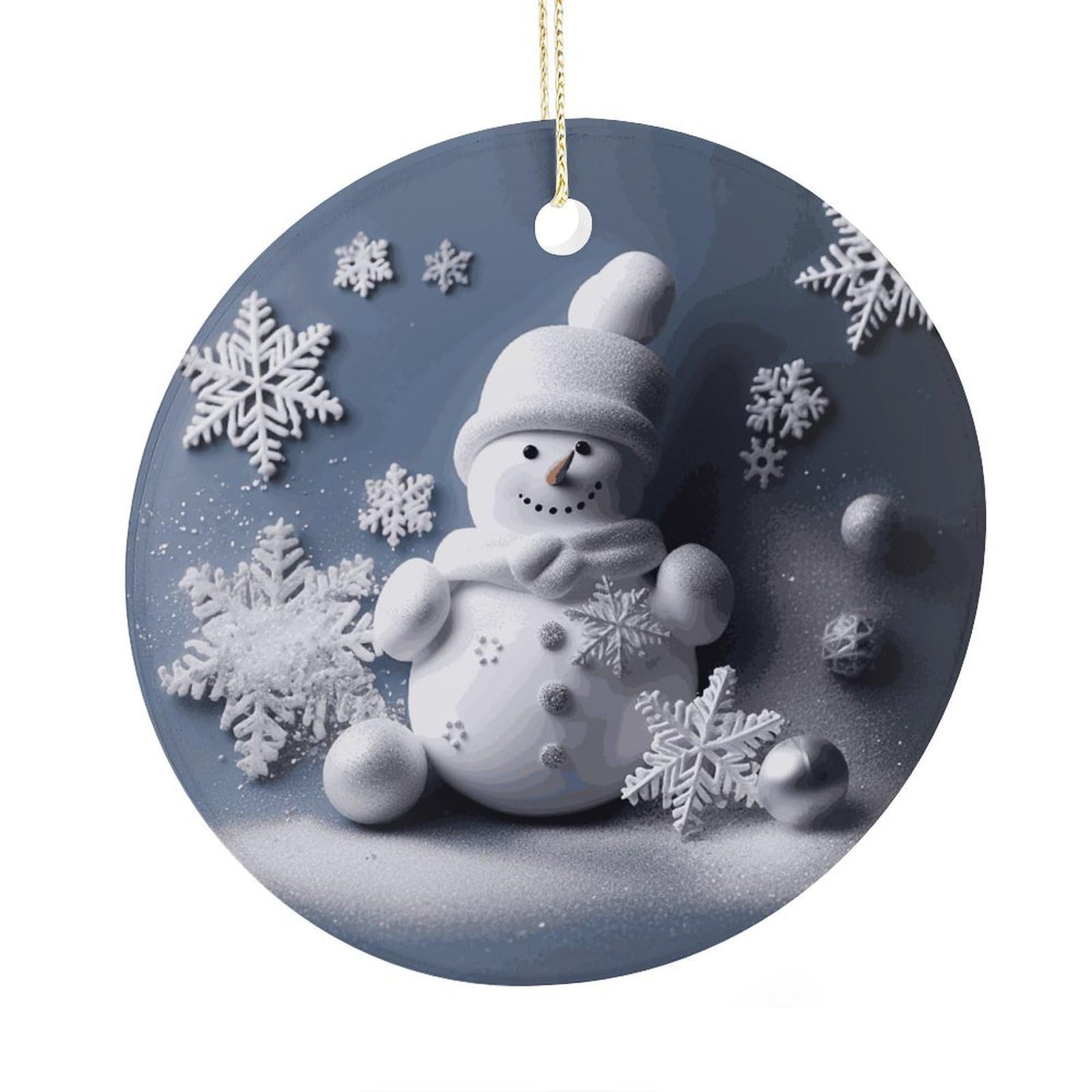 Adfgyerh Style Snowman Stars And Snowflakes Ceramic Circular Pendant,2.9 Inch，Hanging Ornament，Gift Exchange Idea Round Ceramic Ornament,For Mom And Daughter，For Home Indoor Outdoor Decor.