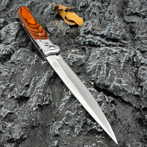 Generic 6901234525304 12"" Large Push Button Lock Pocket Knife With Slide Safety Lock,Assisted Opening Folding Knives,Stainless Steel Blade And Wooden Handle,Edc Tactical Knife thumb #7