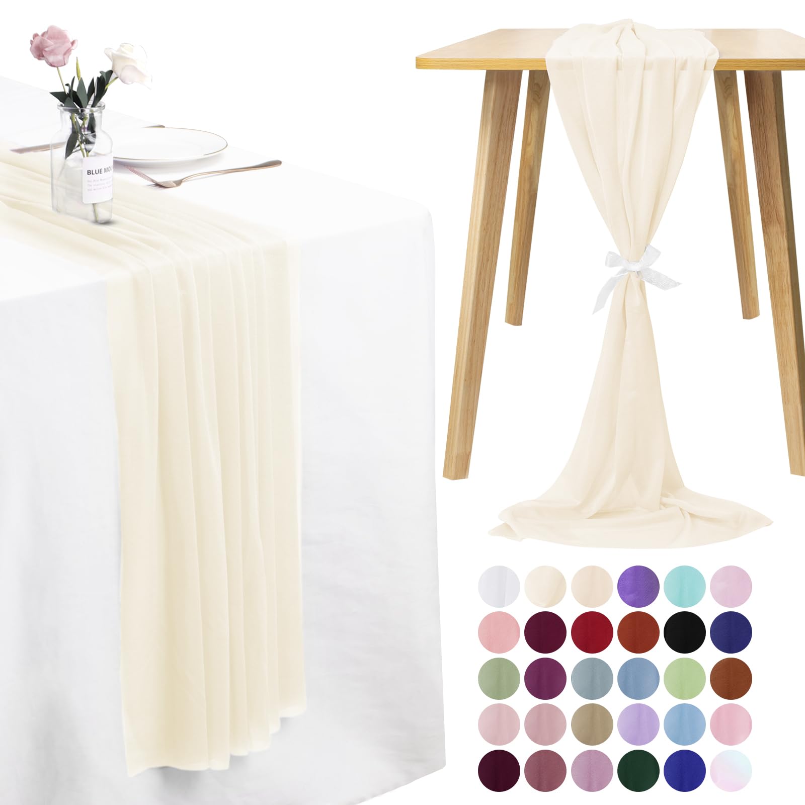 LEREATI Cheesecloth Table Runner Beige Chiffon Table Runner 75cm x 300cm Gauze Sheer Table Runner Tulle Cheese Cloth Tablerunner for Party, Wedding, Christmas, Shower Decorations