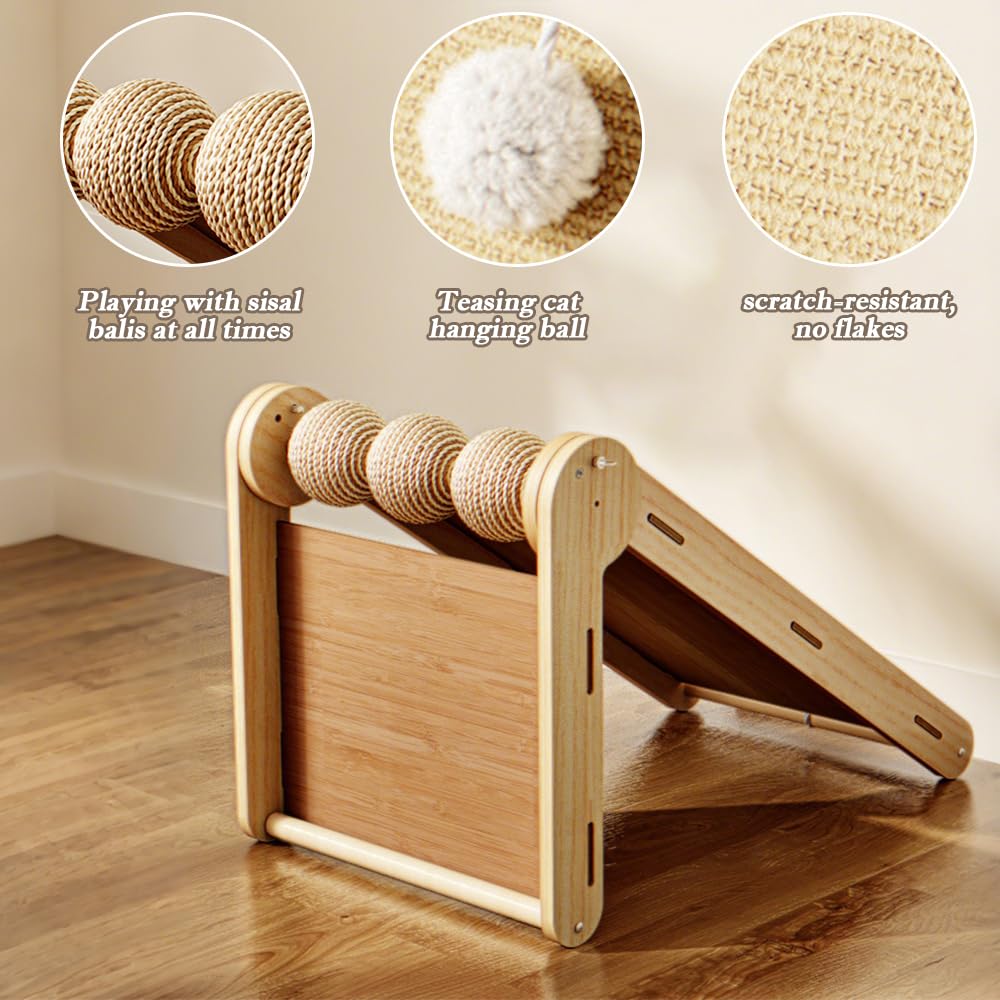 Rascador para gatos en forma de L, almohadilla para rascar gatos de pie con tapete rascador de sisal natural, almohadilla plegable para proteger los arañazos con juguete de bola para interiores (60 x