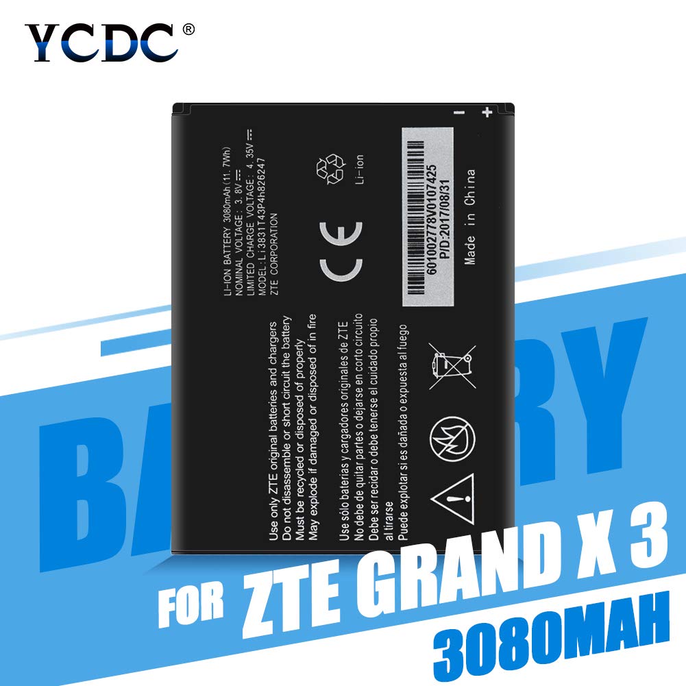 YCDC 3080mAh Li3831T43P4h826247 Battery for ZTE Grand X3 Z959 Cricket Warp 7 N9519，Original LI3831T43P4H826247 Battery 3080MAH for ZTE Grand X3 Z959 N9519 WARP7
