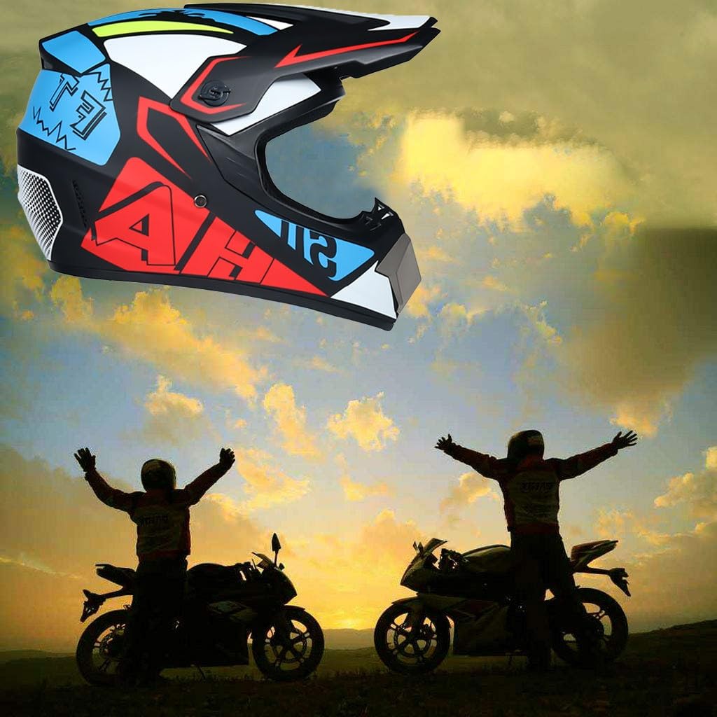 Gioventù Bambini Casco da Motocross, con Occhiali Guanti Maschera, Doppio Sport Integrale Fuori Strada Moto Incidente Casco, Discesa BMX MTB ATV Enduro Corse Quad Bici da Cross Casco