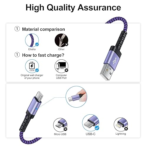 Miniatura 8 de Cable USB C de carga rápida, paquete de 2 cables tipo C de 3 pies, cable trenzado de teléfono Android para Samsung Galaxy A15 5G A16 A56 A35 A32 A12