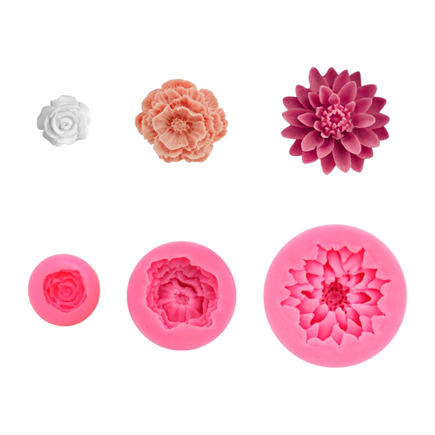 Tvsvkwe Pink 3 Pieces Flower Silicone Mold, Making Three-Dimensional Flower Shape Dessert Tool, Reusable, Diy Handicrafts, Kitchen Baking Accessories.